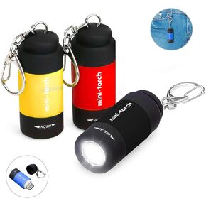 3-Pack Small Keychain Flashlights, LED Pocket Keychain Light with White Light, Waterproof USB Rechargeable Mini Flashlights in Bulk for Kids and Adults Emergency, Camping, Night Reading