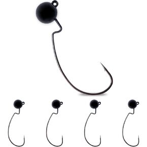 5 Pcs Tungsten Jig Heads Offset Weedless Ned Rig Jig Heads, Worm Hook Ball Jig for Trout Bass Fishing, Crappie Pro Jig Heads (1/4oz,1/8oz,1/16oz,3/16oz,1/32oz)