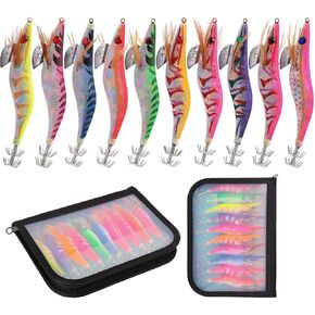 Squid Jig Fishing Lures Shrimp Wrapped Prawn Lures Bionic Plastic Shrimp Artificial Spinner Lures Kit Octopus Cuttlefish Fish Hooks 10pcs