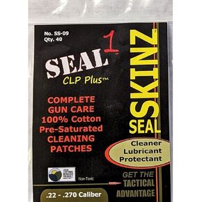 بقع منظف الأسلحة النارية من Seal Skinz | رقع تجويف CLP مشبعة مسبقًا | زيت ومنظف المسدس | تنظيف وتشحيم وحماية ومنع الصدأ |أحجام متعددة لتناسب أي سلاح ناري