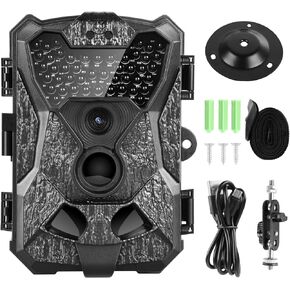 Highwild Trail Game Camera 32MP 1080P with Night Vision - IP66 Waterproof Hunting Cam for Wildlife Monitoring - 100° Detecting Range - Motion Activated 0.2s Trigger Time - 46pcs No Glow Infrared LED