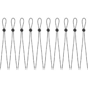 PATIKIL Flexible Removable Hat Chin Cord 23.6"x0.09", 10 Pcs Elastic Windproof Hat Straps with Spring Loaded Cord Lock for Golfing Fishing Boating Hiking, Black
