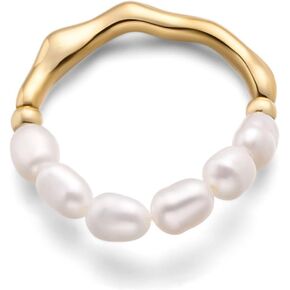 Adjustable Freshwater Pearl Rings with 16k Gold Plated Brass Stretch Pearl Rings Cute Jewelry Gifts for Women Teen Girls