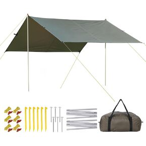 IDEALHOUSE 2024 New 13X9FT All-Season Camping Tent Tarp with 2 Aluminum Poles - Waterproof, UV-Protected, and Ripstop Multifunctional Canopy for Outdoor Adventures, Beach, Camping and Hiking