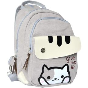 Cute Cat Cartoon Kitty Cat Print Canvas Backpack Shoulder Bag Rucksack