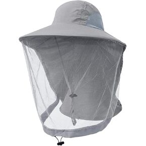 Head Net Hat - Cooling Nylon UV Protection Sun Hat Cap w/Chin Strap Face Mesh Netting, Packable Fishing Gardening Hat
