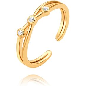 PERNNLA PEARL 18K Gold CZ Fake Diamond Stackable Rings Cute Thin Gold Engagement Adjustable Open Knuckle Rings Eternity Bands for Women