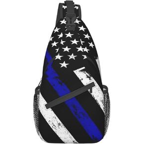 Thin Blue Line American Flag Crossbody Bags Women Men Cross Chest Bag Adjustable Sling Backpack Shoulder Bag For Cycling Travel Sport Hiking