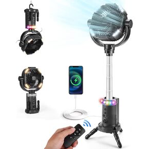 Odoland 20000mAh Camping Fan with Lantern, 360° Oscillation Table fan with Remote & Hook, Rechargeable Battery Operated Outdoor Power Fan with RGB Light for Camp, Family Travel and Jobsite, Orange