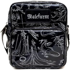 Disney Vegan Leather Cross Body Bag with Adjustable Strap, Sleeping Beauty Villain Maleficent Poses Holographic Black/White