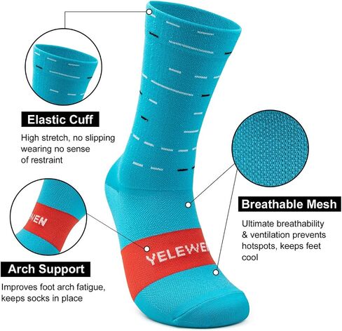 Yelewen Cycling Socks Compression Athletic Crew Running Socks Mens & Womens for Riding Bike Hiking Triathlon Workout Pickleball Climbing Sports 5 Pair in Saudi Arabia
