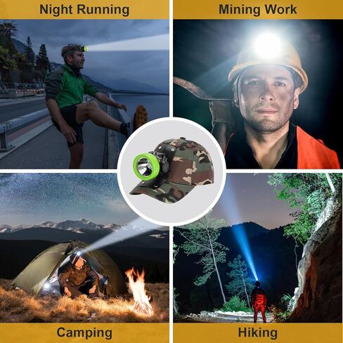 Ultra-Bright LED Mining Headlamp,Rechargeable Waterproof Hard Hat White Light Headlight,Camouflage Miner Cap Included,Durable Mining Light for Underground Work and Outdoor Adventures (Orange) in Saudi Arabia