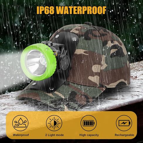 Ultra-Bright LED Mining Headlamp,Rechargeable Waterproof Hard Hat White Light Headlight,Camouflage Miner Cap Included,Durable Mining Light for Underground Work and Outdoor Adventures (Orange) in Saudi Arabia