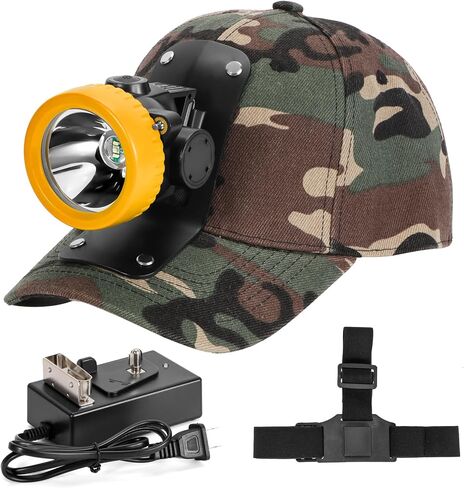 Ultra-Bright LED Mining Headlamp,Rechargeable Waterproof Hard Hat White Light Headlight,Camouflage Miner Cap Included,Durable Mining Light for Underground Work and Outdoor Adventures (Orange) in Saudi Arabia