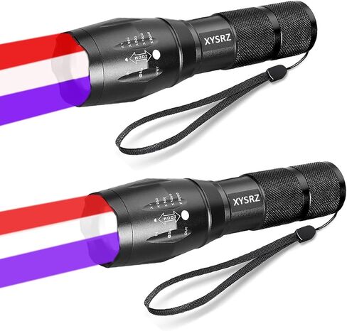 Triple Color Flashlight with Red White UV Light, Zoomable Red Flashlight LED Flashlight 395nm UV Flashlight for Hunting Night Vision Pet Urine Scorpion, 2 Pack in Kuwait