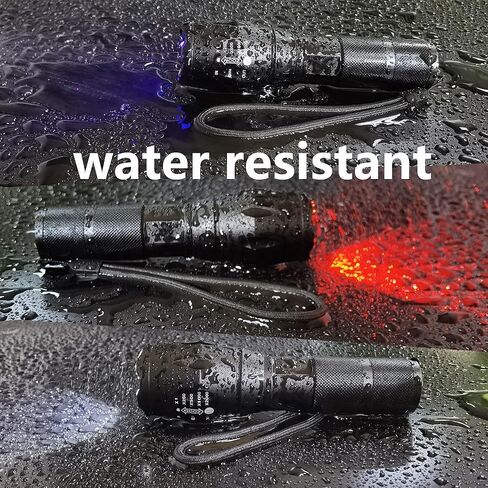 Triple Color Flashlight with Red White UV Light, Zoomable Red Flashlight LED Flashlight 395nm UV Flashlight for Hunting Night Vision Pet Urine Scorpion, 2 Pack in Kuwait