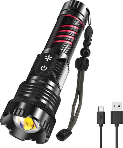 BORUIT Rechargeable Flashlight High Lumens 20000 Lumens LED White Red Light Torch,8 Modes IPX4 Waterproof Powerful USB C Tactical Flashlight Work Light for Outdoor, Emergency & Daily Use in Kuwait