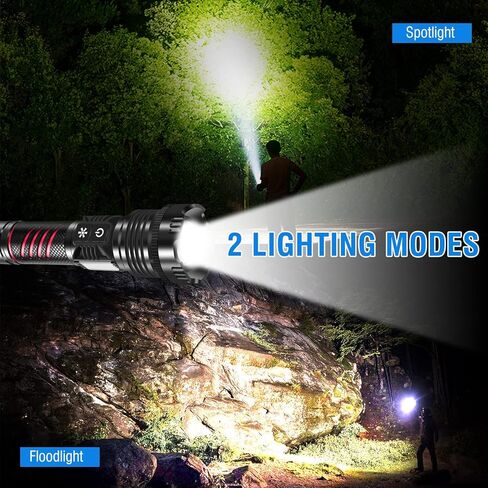 BORUIT Rechargeable Flashlight High Lumens 20000 Lumens LED White Red Light Torch,8 Modes IPX4 Waterproof Powerful USB C Tactical Flashlight Work Light for Outdoor, Emergency & Daily Use in Kuwait