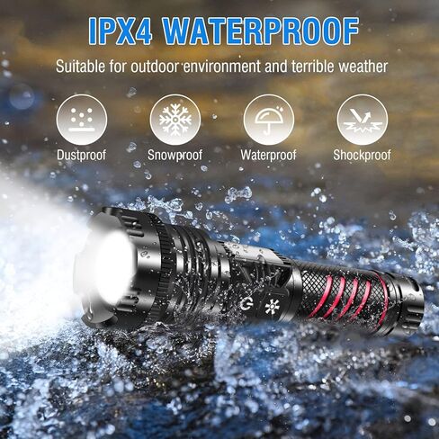 BORUIT Rechargeable Flashlight High Lumens 20000 Lumens LED White Red Light Torch,8 Modes IPX4 Waterproof Powerful USB C Tactical Flashlight Work Light for Outdoor, Emergency & Daily Use in Kuwait