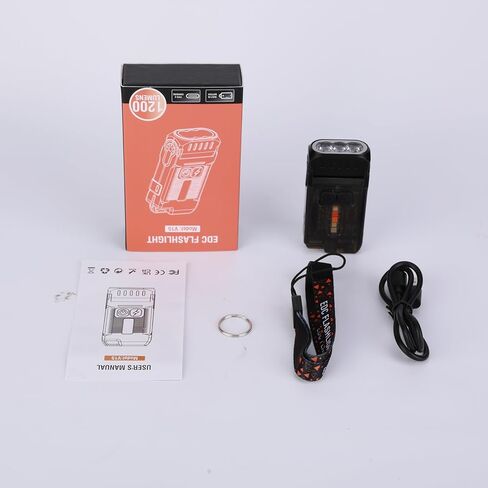 V15 LED مصباح يدوي صغير قوي EDC مع ضوء أحمر أبيض دافئ، ساطع 1200LM USB C قابل لإعادة الشحن 10 أوضاع جيب صغير سلسلة مفاتيح ضوء فلاش مع مشبك IP67 مقاوم للماء رأس دوار مغناطيس ذيل، أسود in Kuwait