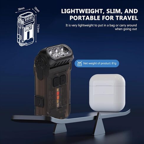 V15 LED مصباح يدوي صغير قوي EDC مع ضوء أحمر أبيض دافئ، ساطع 1200LM USB C قابل لإعادة الشحن 10 أوضاع جيب صغير سلسلة مفاتيح ضوء فلاش مع مشبك IP67 مقاوم للماء رأس دوار مغناطيس ذيل، أسود in Kuwait