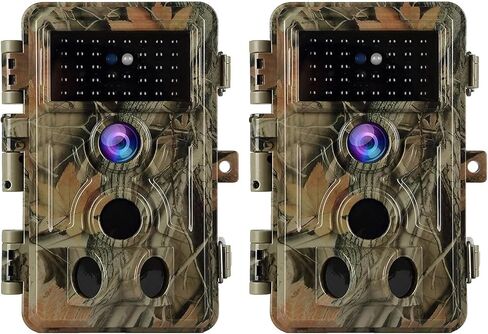 BLAZEVIDEO 2-Pack 48MP 1296P Trail Cameras Night Vision No Glow H.264 فيديو الحركة المنشط 0.1S وقت الزناد مقاوم للماء لصيد الحياة البرية في الهواء الطلق ومراقبة أمن المنزل in Kuwait