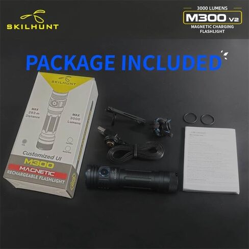 SKILHUNT M300 V2 3000 Lumens Powerful Magnetic Rechargeable LED Flashlight, light for EDC, Outdoor, Rescue, Searching, Hiking and Emergency (XHP50.3 HI Cool White) in Saudi Arabia