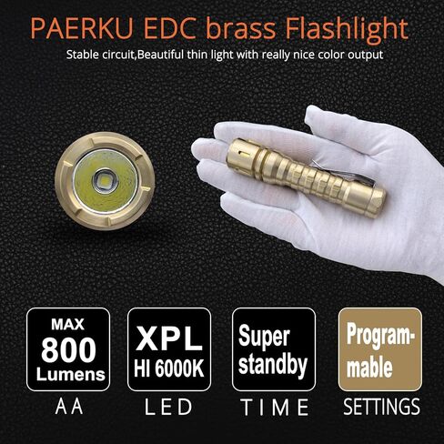 مصباح يدوي EDC من النحاس الصلب على شكل أناناس مع مصباح يدوي صغير XPL HI 6000K LED من Reylight للأماكن الخارجية، وإضاءة انقطاع التيار الكهربائي، وإضاءة الطوارئ، بدون بطاريات in Kuwait