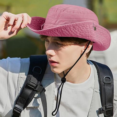 Croogo Wide Brim Bonnie Hats Summer Fishing Sun Hat Cowboy Style Bucket Hat Outdoor Safari Hunting Camping Hat with Chin Cord in Saudi Arabia