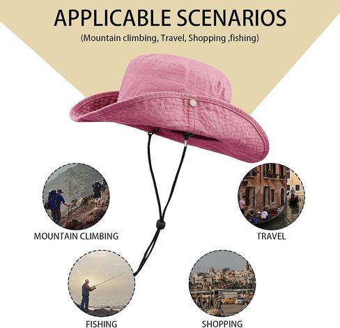 Croogo Wide Brim Bonnie Hats Summer Fishing Sun Hat Cowboy Style Bucket Hat Outdoor Safari Hunting Camping Hat with Chin Cord in Saudi Arabia
