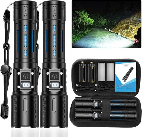 Rechargeable Flashlights, 6 Modes 100000 Lumen Tactical LED Flash Light, High Lumens Bright Waterproof Flashlights, Zoomable Flash Lights for Camping, Emergencies, Outdoor, Home, Gift for Men (1 PACK) in Saudi Arabia