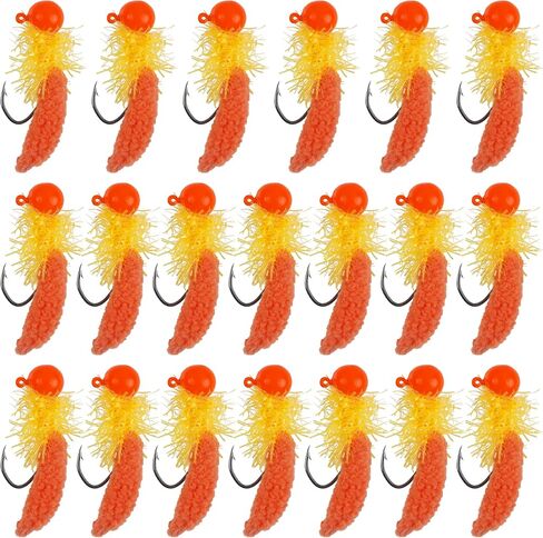 Crappie Jigs Fishing Lures Kit, 25/20pcs Marabou Jigs Heads with Maggot Tail Round Ball Fishing Jig Heads Hair Jigs Baits for Walleye Panfish Bass Fishing 1/8oz in Saudi Arabia