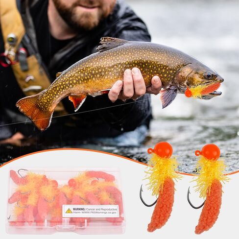 Crappie Jigs Fishing Lures Kit, 25/20pcs Marabou Jigs Heads with Maggot Tail Round Ball Fishing Jig Heads Hair Jigs Baits for Walleye Panfish Bass Fishing 1/8oz in Saudi Arabia