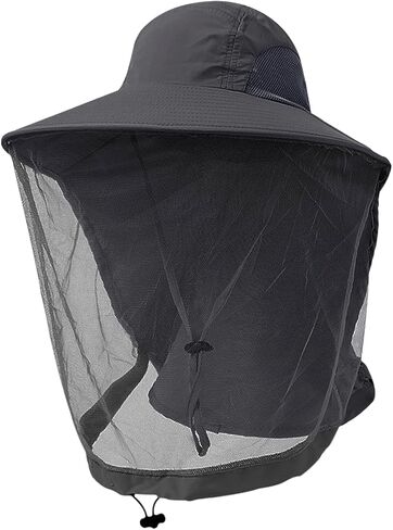 Head Net Hat - Cooling Nylon UV Protection Sun Hat Cap w/Chin Strap Face Mesh Netting, Packable Fishing Gardening Hat in Saudi Arabia