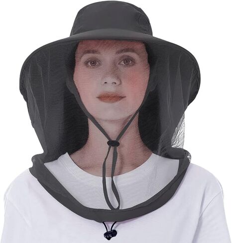 Head Net Hat - Cooling Nylon UV Protection Sun Hat Cap w/Chin Strap Face Mesh Netting, Packable Fishing Gardening Hat in Saudi Arabia