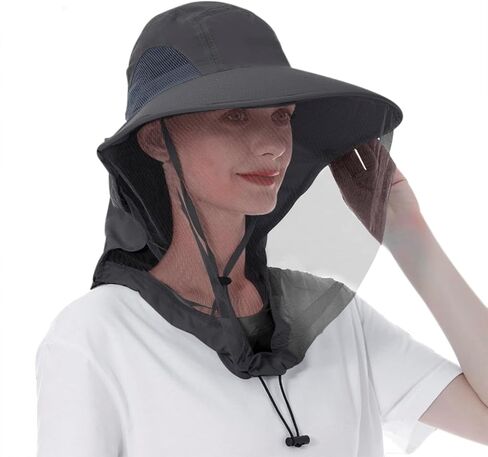 Head Net Hat - Cooling Nylon UV Protection Sun Hat Cap w/Chin Strap Face Mesh Netting, Packable Fishing Gardening Hat in Saudi Arabia