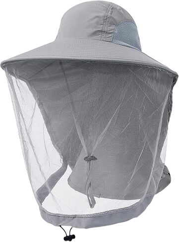Head Net Hat - Cooling Nylon UV Protection Sun Hat Cap w/Chin Strap Face Mesh Netting, Packable Fishing Gardening Hat in Saudi Arabia