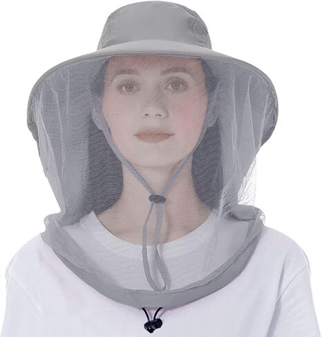 Head Net Hat - Cooling Nylon UV Protection Sun Hat Cap w/Chin Strap Face Mesh Netting, Packable Fishing Gardening Hat in Saudi Arabia