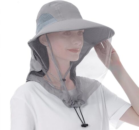 Head Net Hat - Cooling Nylon UV Protection Sun Hat Cap w/Chin Strap Face Mesh Netting, Packable Fishing Gardening Hat in Saudi Arabia