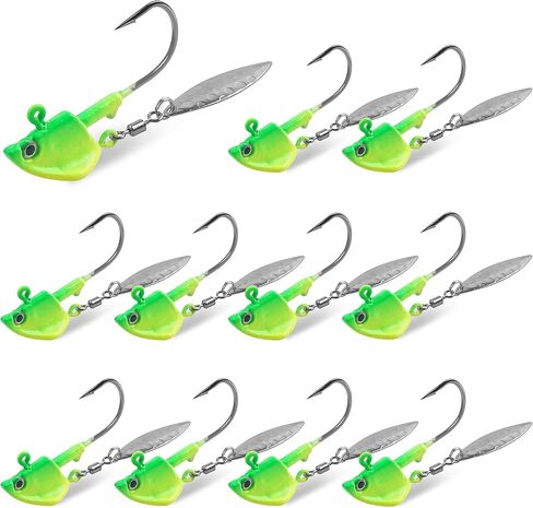 Underspin Jig Heads Kit,Fishing Jig Head Hooks with Willow Blade Swimbait Jig Head Weighted Spin Head Jig Lures 1/4oz 3/8oz 1/2oz for Crappie Bass Saltwater Freshwater in Kuwait
