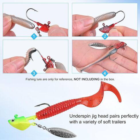 Underspin Jig Heads Kit,Fishing Jig Head Hooks with Willow Blade Swimbait Jig Head Weighted Spin Head Jig Lures 1/4oz 3/8oz 1/2oz for Crappie Bass Saltwater Freshwater in Kuwait