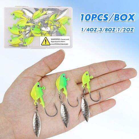 Underspin Jig Heads Kit,Fishing Jig Head Hooks with Willow Blade Swimbait Jig Head Weighted Spin Head Jig Lures 1/4oz 3/8oz 1/2oz for Crappie Bass Saltwater Freshwater in Kuwait