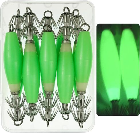 Luminous Squid Jig Hooks Stainless Steel Needles Fluorescent Fishing Cuttlefish Sleeve Squid Jig Baits Night Fishing Saltwater Lures Glow Squid Catcher Hard Baits in Saudi Arabia