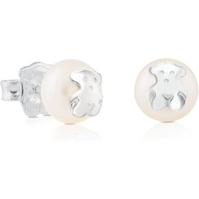 TOUS Bear 925 Silver Stud Earrings with White Freshwater Cultured Pearls