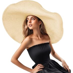 المتضخم قبعة القش للشاطئ للنساء موضة كبيرة واسعة حافة قبعات لا تغطي الرأس بالكامل الصيف نشمر قبعة الشمس المرنة لقبعة الشاطئ قابلة للطي in Kuwait