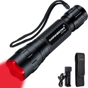 DARKBEAM Red Light Flashlight Tactical LED USB Rechargeable Zoom Flood/Spot Light Kit, Portable Mini Redlight for Night Hunting, Observation, Fishing, Astronomy, Stargazin, Rescue, with Clip