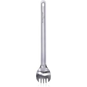 iBasingo 2 Piece Titanium Long Handle Spork with Polished Bowl Picnic Fork Camping Cooking Utensils with Hook for Outdoor Hiking Travel Ti1032T