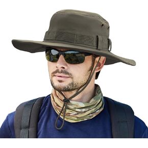 Muryobao Men's Sun Hats Summer UPF50+ Wide Brim Bucket Hat Breathable Waterproof Foldable Safari Boonie Cap
