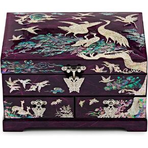 MADDesign Mother of Pearl Lacquered Jewelry Box Two Level Cranes Purple