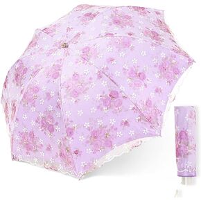 Lace Parasol, Vintage Lace UV Flower Embroidery Folding Umbrella, Women's Outdoor sunny rain umbrella Lace Pattern for Small Umbrella Series Full of Feminine